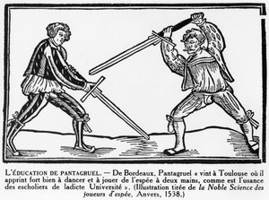 パンタグルエルの教育、フランソワ・ラベリス（1494-1553）による「パンタグルエル」のイラスト1538年版（木版）の複製 作： French School